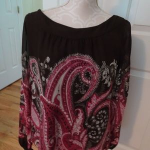 Ladies Size 4 Brown/Pink Paisley Semi-Sheer Top